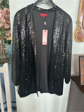 HAODUOYI Black Sequin Open-Front Jacket Size L runs small